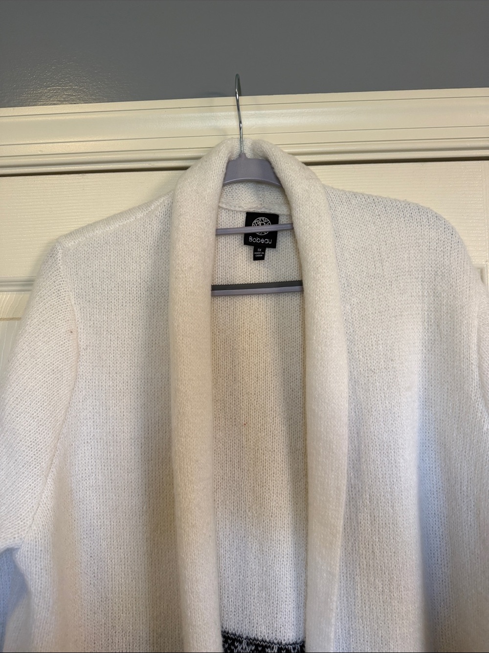bobeau Cream Open-Front Cardigan with Black Geometric Band - Picture 5 of 6